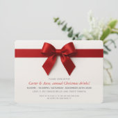 CHRISTMAS PARTY modern elegant red ribbon bow Feestdagenkaart (Staand voorkant)