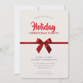 CHRISTMAS PARTY modern elegant red ribbon bow Feestdagenkaart (Voorkant)