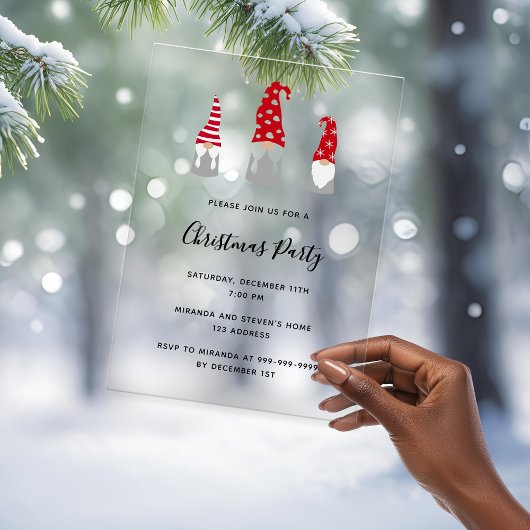 Christmas party modern gnomes frosted invitation acryl uitnodigingen