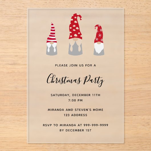 Christmas party modern gnomes frosted invitation acryl uitnodigingen (Voorkant)
