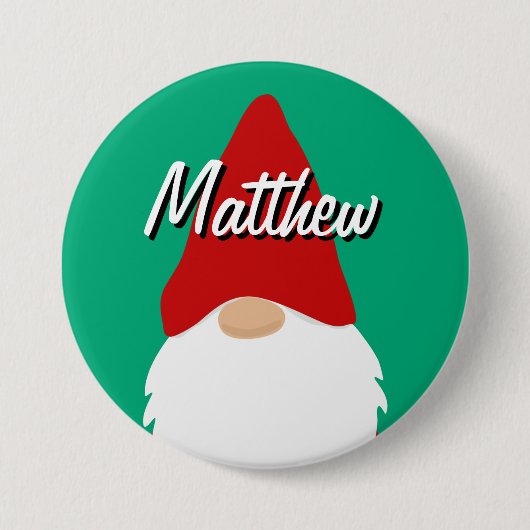 Christmas party name buttons with cute gnome (Voorkant)