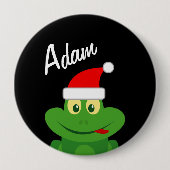 Christmas party name buttons with funny Santa frog (Voorkant)
