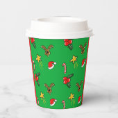 Christmas Party Paper Cups – Cute Holiday Pattern Papieren Bekers (Achterkant)