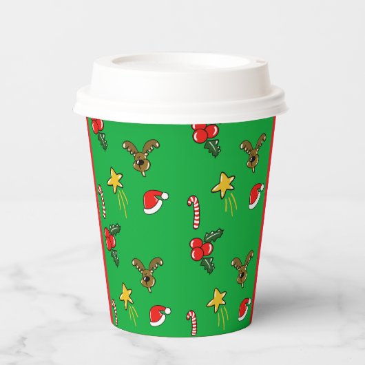Christmas Party Paper Cups – Cute Holiday Pattern Papieren Bekers (Voorkant)