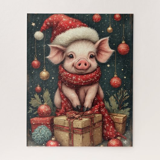 Christmas Party Pig Puzzle Legpuzzel (Verticaal)