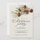 Christmas Party Pine Branch Modern Script Holiday Kaart (Voorkant)