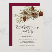 Christmas Party Pine Branch Modern Script Holiday Kaart (Voorkant / Achterkant)
