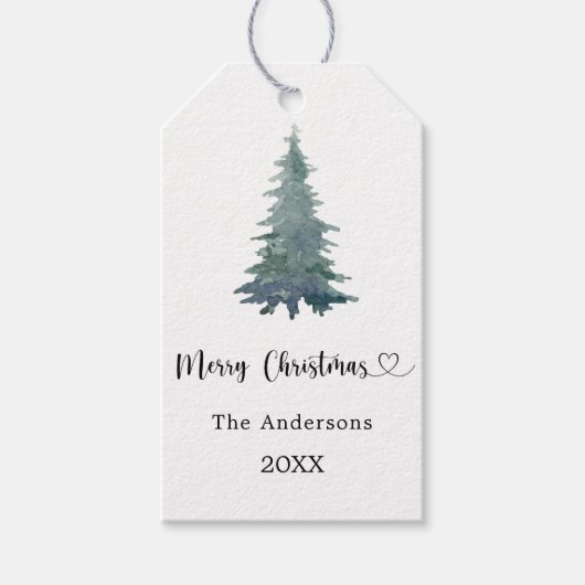Christmas party pine tree simple script cadeaulabel (Voorkant)