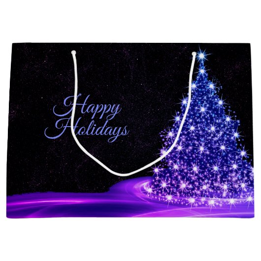 Christmas Party Pink Blue Tree Winter Black Rustic Groot Cadeauzakje (Voorkant)