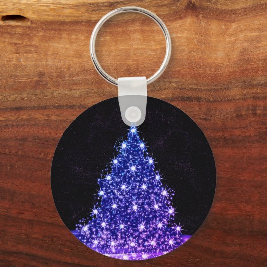 Christmas Party Pink Blue Tree Winter Black Rustic Sleutelhanger (Voorkant)