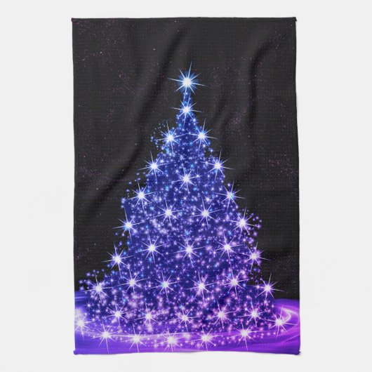 Christmas Party Pink Blue Tree Winter Black Rustic Theedoek (Verticaal)
