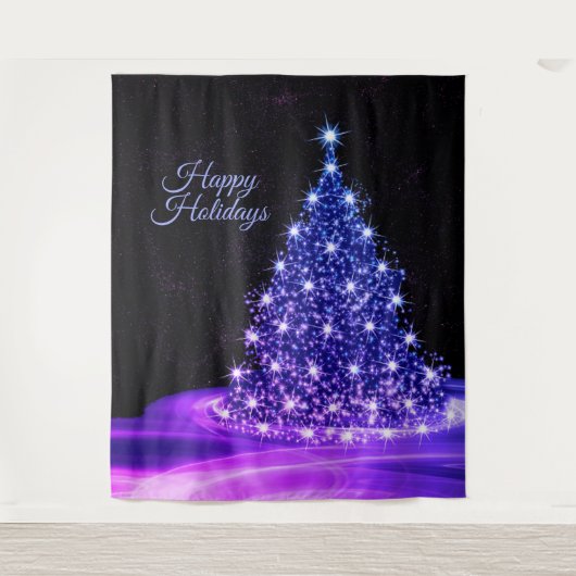 Christmas Party Pink Blue Tree Winter Black Rustic Wandkleed (Voorkant)