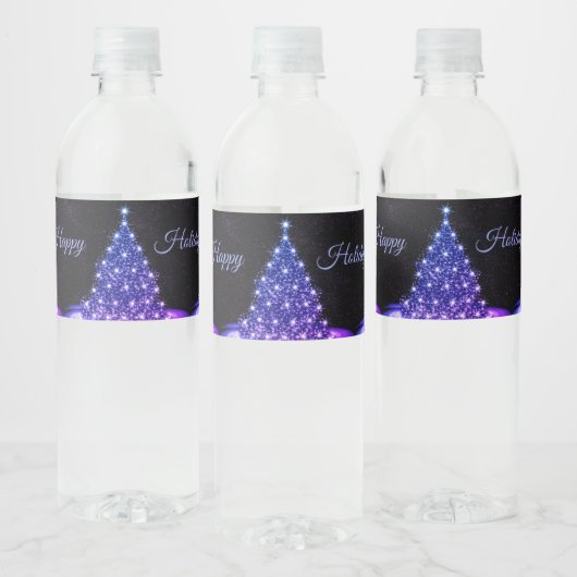Christmas Party Pink Blue Tree Winter Black Rustic Waterfles Etiket (Flessen)