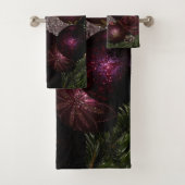 Christmas Party Pink Ornament Green Leaves Black Bad Handdoek (Insitu)