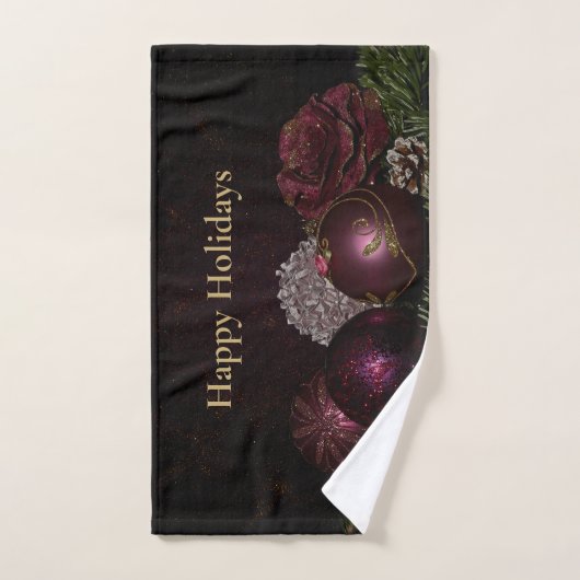 Christmas Party Pink Ornament Green Leaves Black Bad Handdoek (Handdoek)