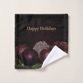 Christmas Party Pink Ornament Green Leaves Black Bad Handdoek (Wasdoekje)