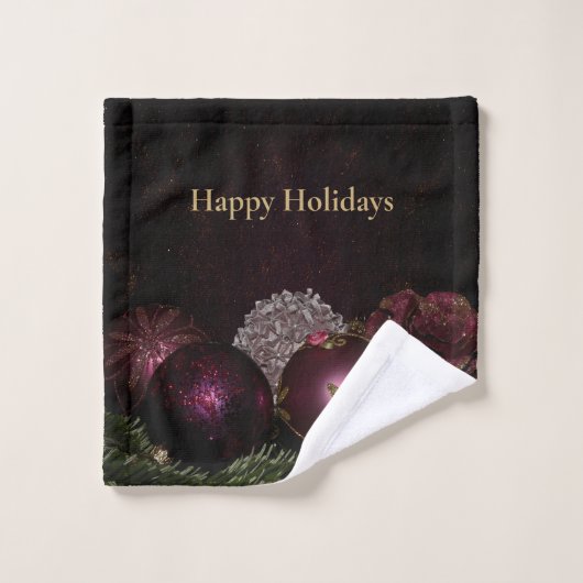 Christmas Party Pink Ornament Green Leaves Black Bad Handdoek (Wasdoekje)