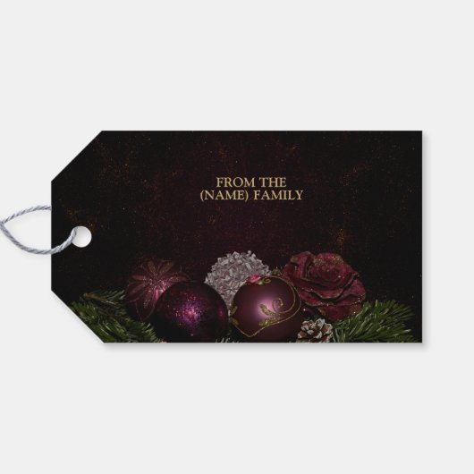 Christmas Party Pink Ornament Green Leaves Black Cadeaulabel (Achterkant Horizontaal)