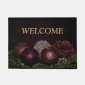 Christmas Party Pink Ornament Green Leaves Black Deurmat (Voorkant)