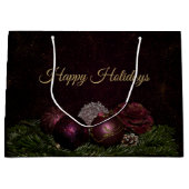 Christmas Party Pink Ornament Green Leaves Black Groot Cadeauzakje (Voorkant)