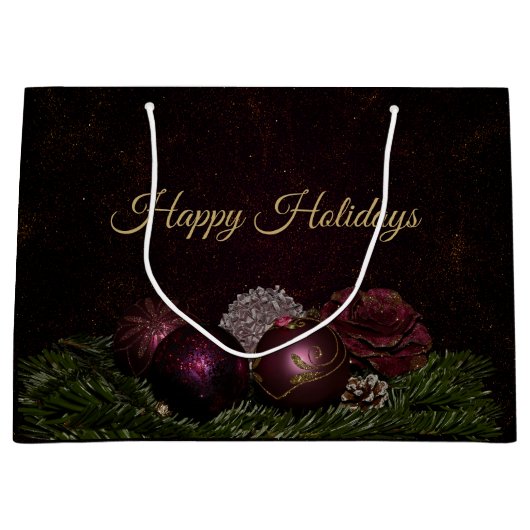 Christmas Party Pink Ornament Green Leaves Black Groot Cadeauzakje (Voorkant)