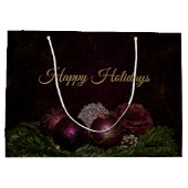 Christmas Party Pink Ornament Green Leaves Black Groot Cadeauzakje (Achterkant)