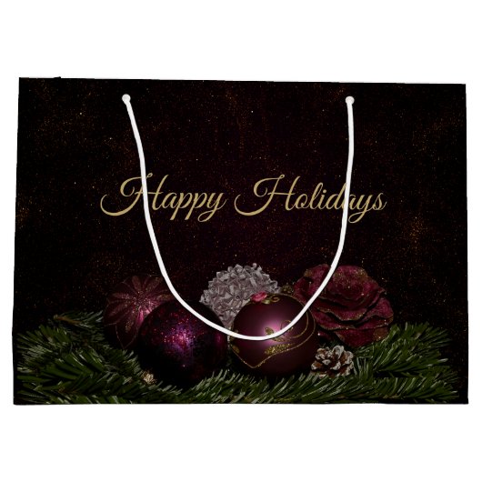 Christmas Party Pink Ornament Green Leaves Black Groot Cadeauzakje (Achterkant)