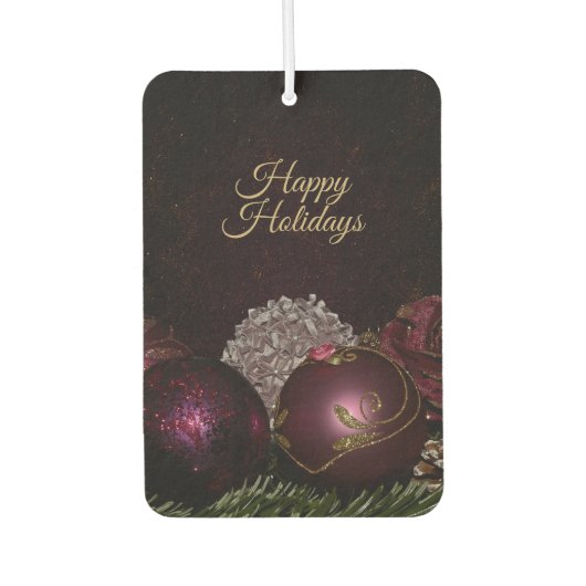 Christmas Party Pink Ornament Green Leaves Black Luchtverfrisser (Voorkant)