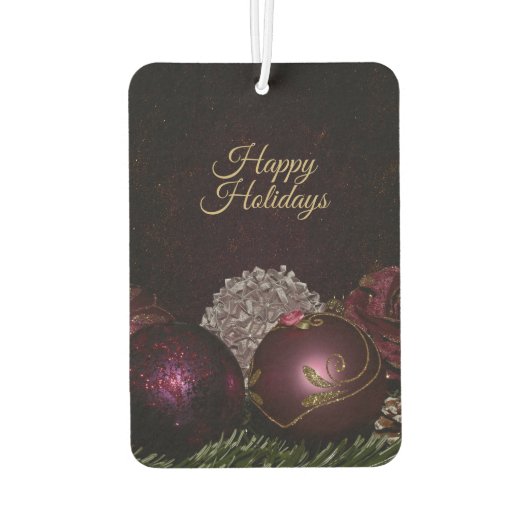 Christmas Party Pink Ornament Green Leaves Black Luchtverfrisser (Achterkant)