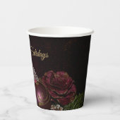 Christmas Party Pink Ornament Green Leaves Black Papieren Bekers (Achterkant)