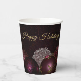 Christmas Party Pink Ornament Green Leaves Black Papieren Bekers