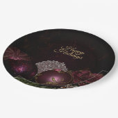 Christmas Party Pink Ornament Green Leaves Black Papieren Bordje (Gekanteld)