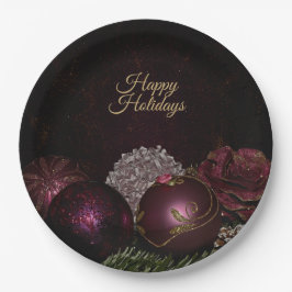 Christmas Party Pink Ornament Green Leaves Black Papieren Bordje