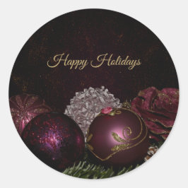 Christmas Party Pink Ornament Green Leaves Black Ronde Sticker