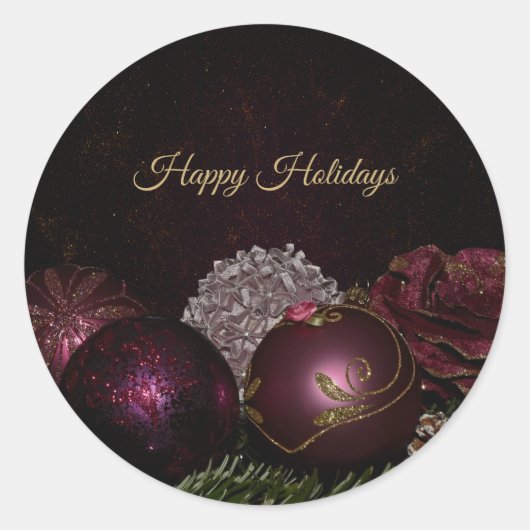 Christmas Party Pink Ornament Green Leaves Black Ronde Sticker (Voorkant)