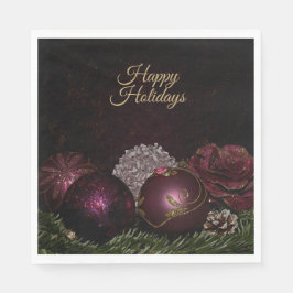Christmas Party Pink Ornament Green Leaves Black Servet