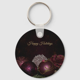 Christmas Party Pink Ornament Green Leaves Black Sleutelhanger