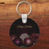 Christmas Party Pink Ornament Green Leaves Black Sleutelhanger (Voorkant)