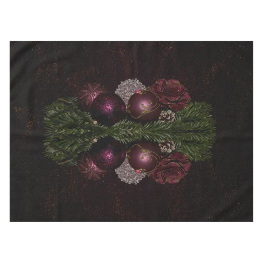 Christmas Party Pink Ornament Green Leaves Black Tafelkleed (Voorkant (Horizontaal))