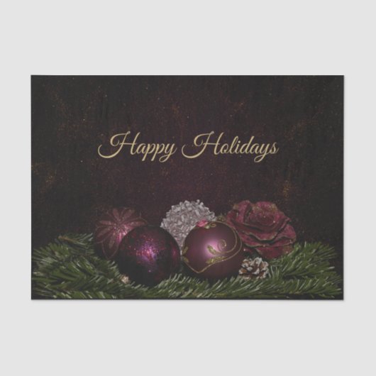 Christmas Party Pink Ornament Green Leaves Black Tissuepapier (Voorkant)