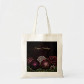 Christmas Party Pink Ornament Green Leaves Black Tote Bag (Voorkant)