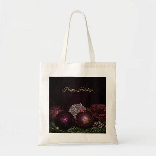 Christmas Party Pink Ornament Green Leaves Black Tote Bag (Voorkant)