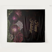 Christmas Party Pink Ornament Green Leaves Black Wandkleed (Voorkant (horizontaal))