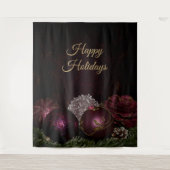 Christmas Party Pink Ornament Green Leaves Black Wandkleed (Voorkant)