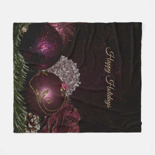 Christmas Party Pink Ornaments Green Leaves Black Fleece Deken (Voorkant (Horizontaal))