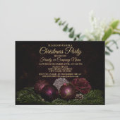 Christmas Party Pink Ornaments Green Leaves Black Kaart (Staand voorkant)