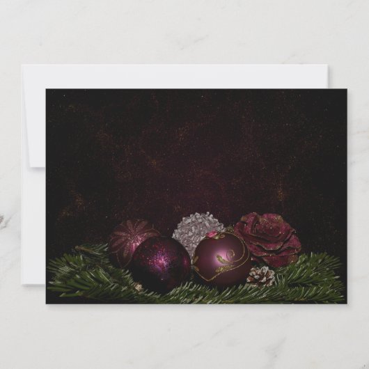 Christmas Party Pink Ornaments Green Leaves Black Kaart (Achterkant)