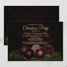 Christmas Party Pink Ornaments Green Leaves Black