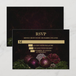 Christmas Party Pink Ornaments Green Leaves Black RSVP Kaartje