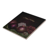 Christmas Party Pink Ornaments Green Leaves Black Tegeltje (Zijkant)